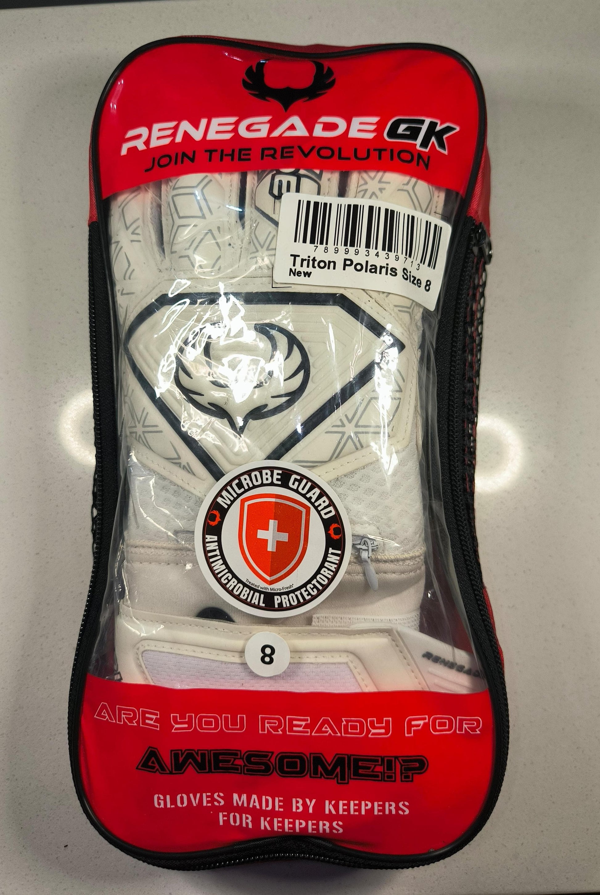 Renegade GK Triton – Guantes de Portero Profesionales Blancos | Fingersave Pro-Tek, Super Grip 3.5+3MM y Protección Antimicrobiana